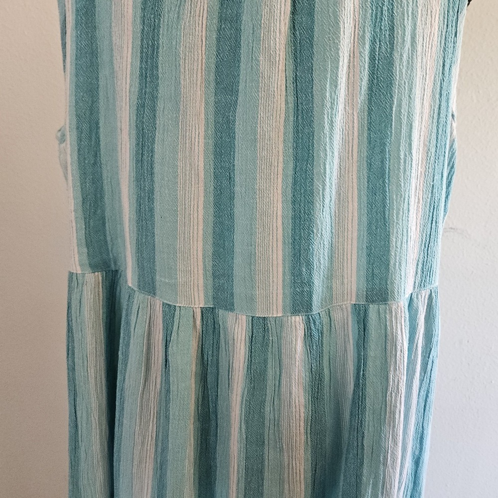 Tuckernuck Maxi Dress Women M Aquamarine Stripe Salty Paloma Caftan Beach Resort - Picture 7 of 11